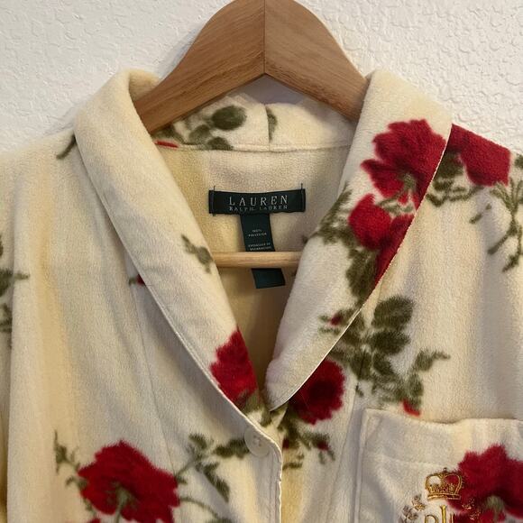 Lauren Ralph Lauren Fleece Pajama Top Small Rose Floral - Picture 3 of 11